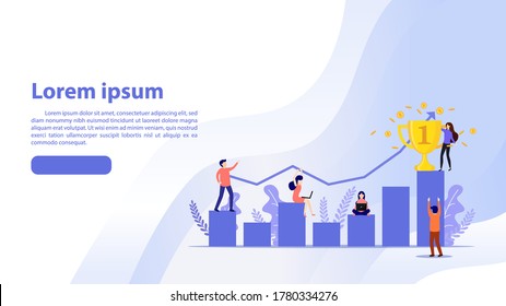 Successful businessman holds the gold trophy on graph. On the way to success.Positive thinking and success achievement. vector, illustration, eps, flat style.