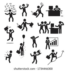 Successful businessman icon set. Happy businessman icon set. Vector.