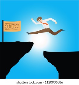 successful businessman is jumping accorss mountian  Vector illustration graphic