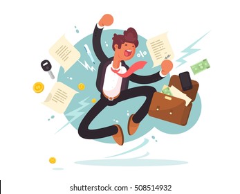 Successful Businessman Jumping For Joy