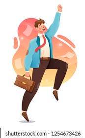 Successful businessman jumping for joy. Vector illustration. Joyful man. Business concept