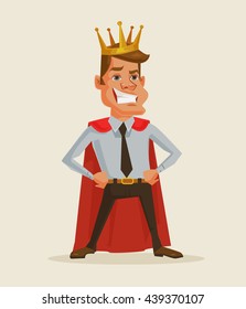 Successful businessman. King businessman. Vector flat cartoon illustration