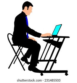 successful businessman with laptop, vector 