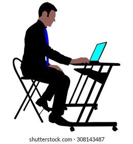 successful businessman with laptop, vector 