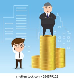 Successful businessman look stand on top stacks of money, Business concept, Illustration Vector eps10