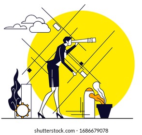 Successful businessman  looking with the telescope. Business concept collection