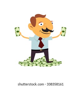 Successful businessman with money. Financial success. Attainment.