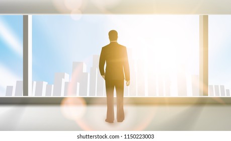Successful Businessman In Office Be The First Concept. EPS10 Vector