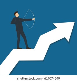 successful businessman on arrow with bow concept business vector illustration 