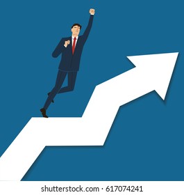 Successful businessman on arrow icon vector