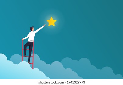 Successful businessman on ladder to reach the star vector illustration. Success in Business and career symbol.