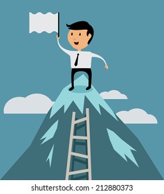 Successful businessman on top of career concept, flat design vector illustration