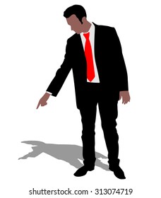 Successful businessman pointing downwards, vector 