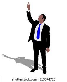 Successful businessman pointing upwards, vector 