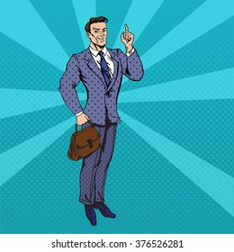 Successful Businessman Pop Art Banner. Vector illustration