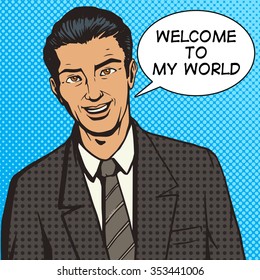 Successful businessman pop art style vector illustration. Comic book style imitation. 