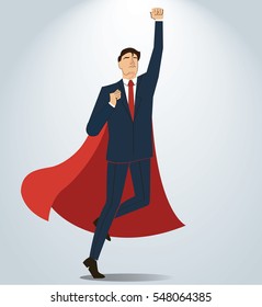 Successful businessman and red cape vector.