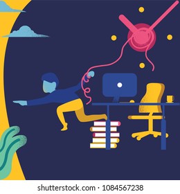 Successful businessman rests while his shares grow. Vector illustration.