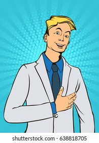 Successful businessman. Retro style pop art. Vector illustration