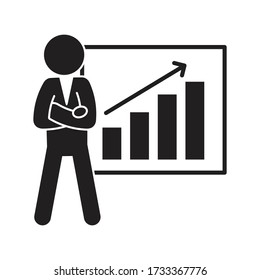 Successful businessman with rising chart icon.  Vector.