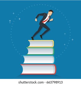 successful businessman running on books icon design vector illustration, education concepts