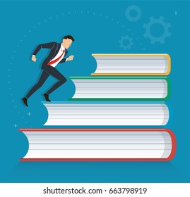 successful businessman running on books icon design vector illustration, education concepts
