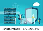 Successful businessman in the server room. Technical Controller working at His workstation, engineer, team leader, looking after the data, controlling supporting internet security, analysing system