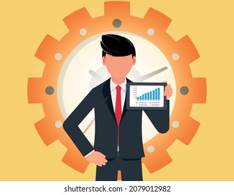 Successful businessman showing growth chart. Chart of growth