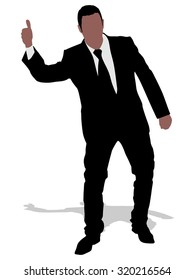 Successful businessman showing thumb up, vector 