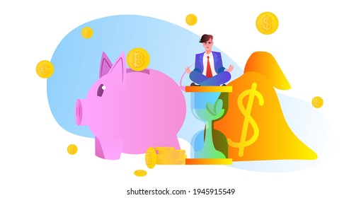 successful businessman sitting lotus pose investment earning finance success concept horizontal