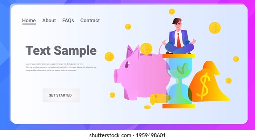successful businessman sitting lotus pose investment earning finance success concept horizontal