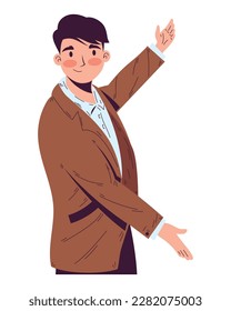 Successful businessman standing confidently over white