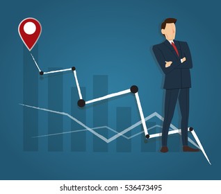 Successful businessman standing with crossed arms and high graph  background ,  business concept  