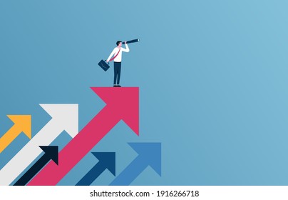 Successful businessman standing on the arrow vector illustration.