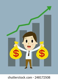 A successful businessman in the stock market.   cartoon vector illustration