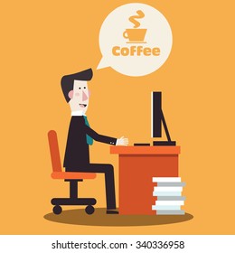 Successful  businessman thinking about break. Coffee time, break and relaxation vector concept