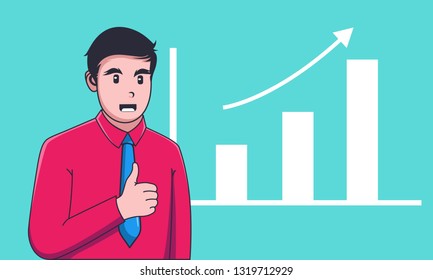 Successful businessman thumbs up with growth graph