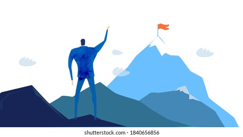 Successful businessman at the top of mountain. Winner, achiever and successful person concept 