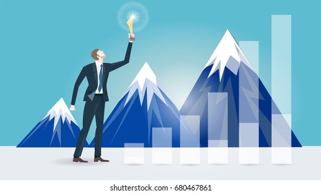 Successful businessman with trophy and bar chart. Winning, leading and success theme illustration. Business concept collection. 