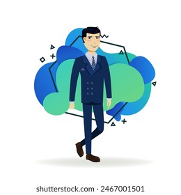 Successful businessman vector illustration. Young Asian man in suit and tie. Business concept. Can be used for topics like cooperation, management, marketing.