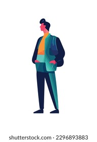 Successful businessman walking in blue suit icon isolated