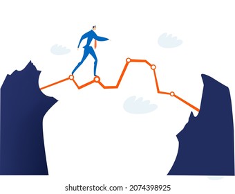 Successful Businessman Are Walking  Over The Canyon. Winning, Unique Approach, Risk.  Business Concept Illustration