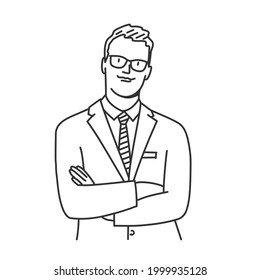 Successful businessman wearing glasses and crossed arms  Hand drawn vector illustration 