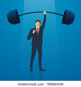 successful businessman weight lifting vector, business concept illustration