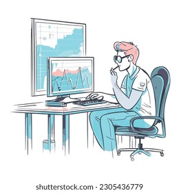 Successful businessman working on in office isolated