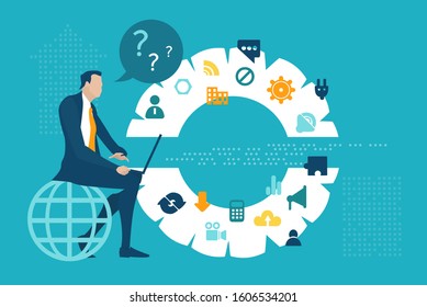 Successful businessman works globally. Business concept illustration