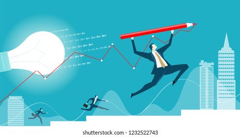 Successful businessmen drawing the line of the good business progress and growth. 