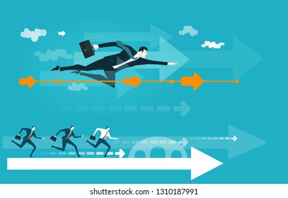 Successful businessmen flying fast to get the deal.  Business concept illustration