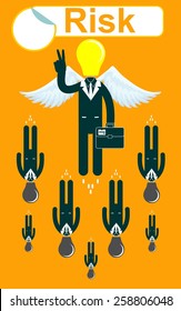 Successful Businessmen flying with a wings and victory sign. Stock Vector illustration Eps10 file.