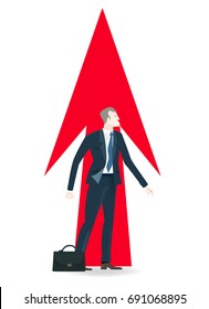 Successful businessmen looking to the future in front of red arrow. Business concept illustration.